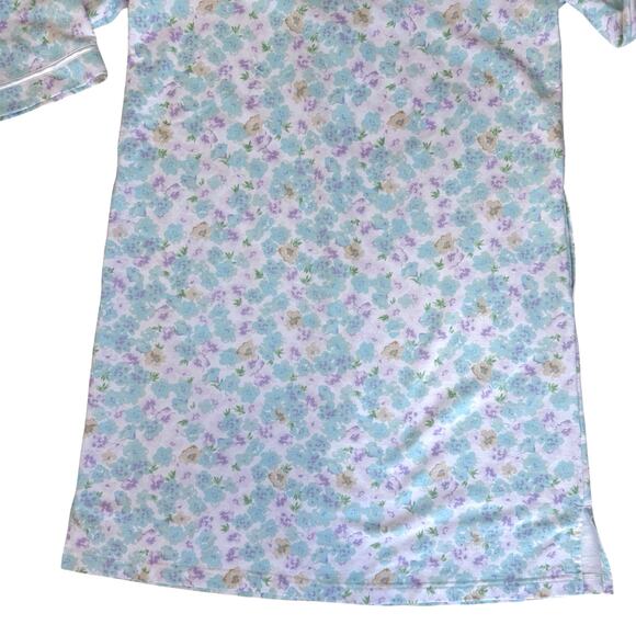 Miss Elaine Floral Zip Front Robe Women M Green Blue Cotton Blend Winter Flannel - Picture 9 of 12